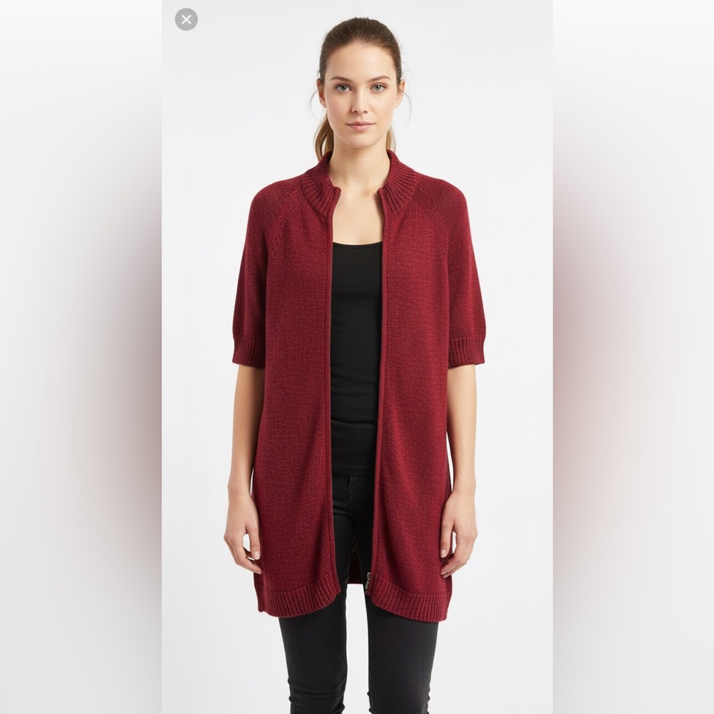 Coldwater Creek Womens XL 18 Full Zip Tunic Cardigan Sweater Burgundy Wool Blend